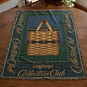 VTG Longaberger Collectors Club Throw Blanket Basket Design Green Blue cotton